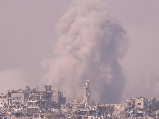 Smoke billows during Israeli bombardment in the Gaza Strip, amid ongoing battles between Israel and the Palestinian Hamas movement. Picture: AFP