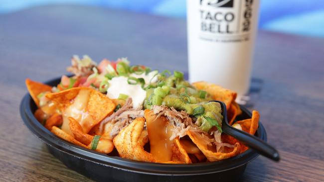 Stacked Nachos Supreme served up at Taco Bell’s recently-opened store in Annerley, Brisbane. Picture: Claudia Baxter