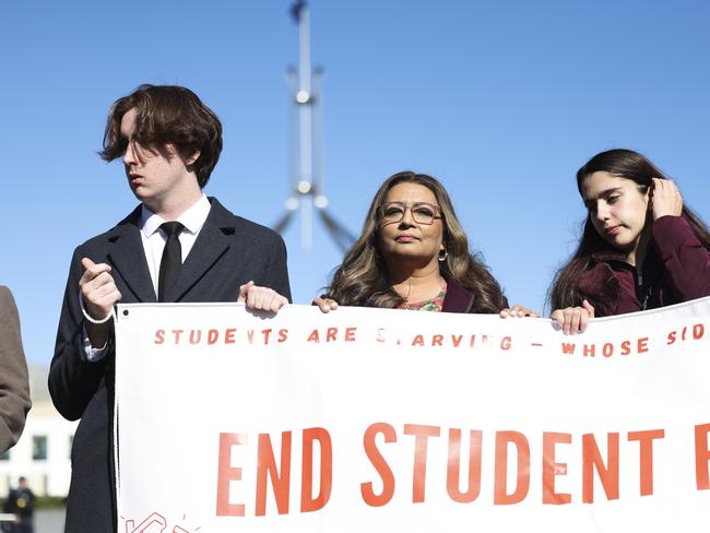 CANBERRA, AUSTRALIA. NCA NewsWire Photos. MAY 9TH, 2023. The National Union of Students will hold a protest on the lawns of Parliament House. Greens senator Mehreen Faruqi addresses the protest. Picture: NCA NewsWire/ Dylan Robinson