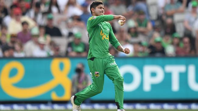 Sandeep Lamichhane of the Stars bowls during the Big Bash League match between the Melbourne Stars and the Perth Scorchers at the Melbourne Cricket Ground on January 18, 2020 in Melbourne, Australia. (Photo by Morgan Hancock/Getty Images)