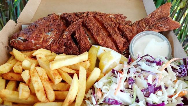 Fish and chips at Fish Kitchen & Market, Dutton Park.