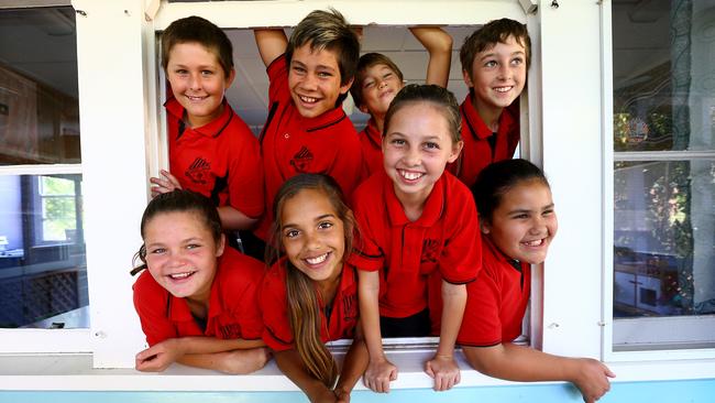 Students from Kempsey South Public School (back LTR) Callun Rosser, Brett Kennedy, Drew Wardrope and Lachlan Berry. (front LTR) Shakahri Russell, Lydia Ward, Sheleah Doyle and Arika Newman, happy to have received a $200,000 anonymous donation from an individual from the community. It will go towards a number of projects including improving the school's tiny outdated kitchen so they cook food to sell in the canteen for fund raising. Pic Nathan Edwards