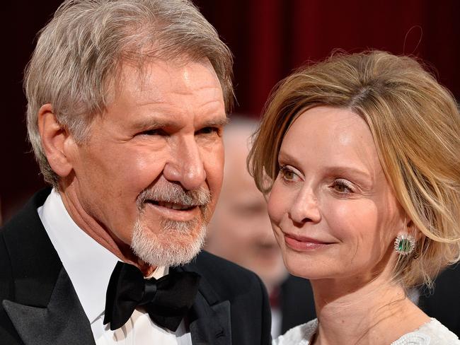 In plane crash ... Actor Harrison Ford pictured with wife Calista Flockhart at the Oscars in 2014. (Picture: Frazer Harrison / Getty Images