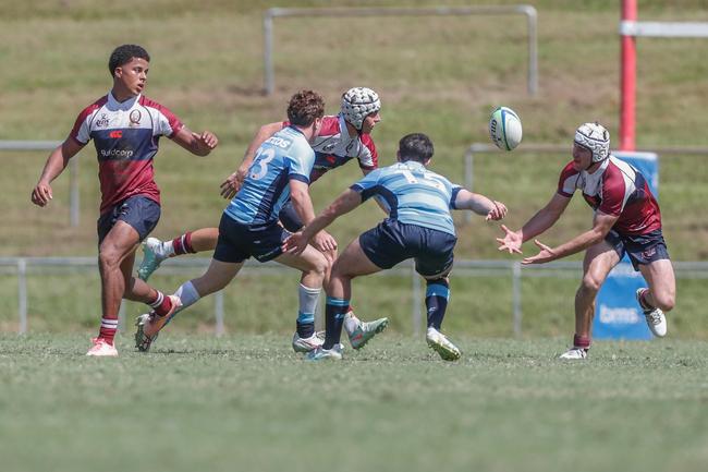 Nick Conway (far right). Action from the Queensland Reds and New South Wales Waratahs under-18s academy bout. Picture: Stephen Archer.