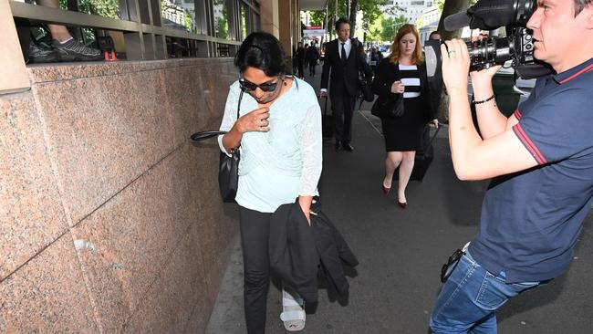 Kumuthini Kannan seen exiting the Melbourne Magistrates' Court. She and her husband are accused of keeping a slave. Picture: AAP Image/James Ross