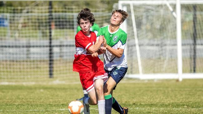 Palm Beach Currumbin Matt Andrews and Helensvale State High School Brodie Ellems.- Picture: Richard Walker