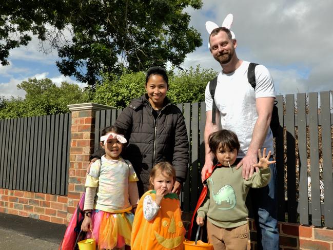 The Lyon family trick-or-treating in North Balwyn on Halloween.