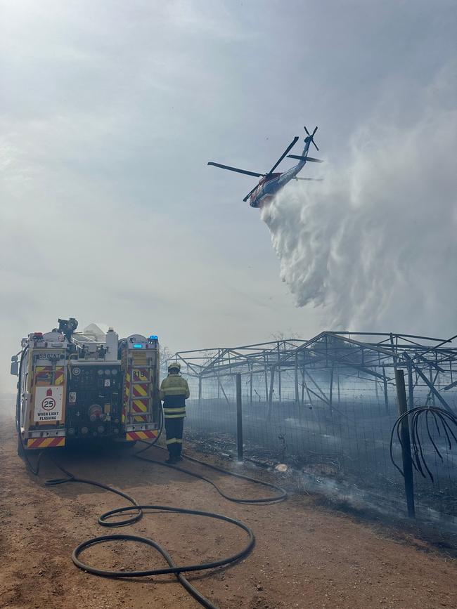 Emergency services were called to Womma Rd about 2.30pm on Saturday, with the fire burning in a southerly direction near the Edinburgh RAAF base. Picture: CFS