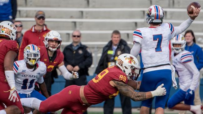 Adelaide's Matt Leo makes a tackle playing for Iowa State. Picture: Iowa State University