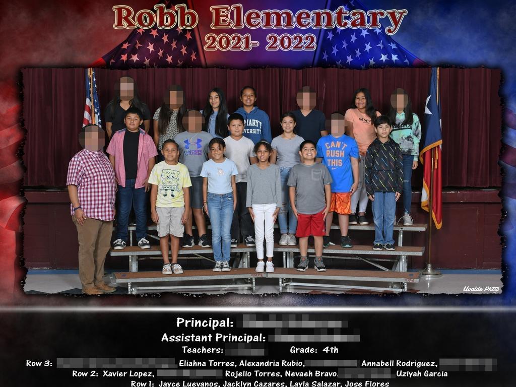 Children from this class were also shot and killed. The surviving teacher and children’s names and faces have been blurred to protect their privacy. Picture: Uvalde Photo/Nancy and Art Sutton