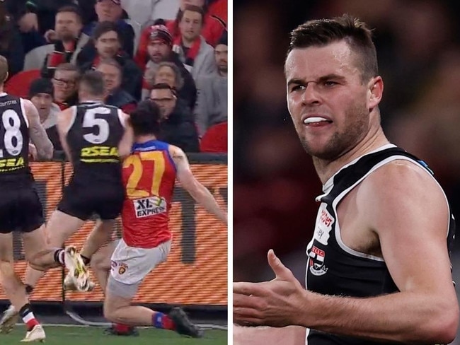 St Kilda midfielder Brad Crouch could be staring down the barrel of a stint on the sidelines following a late hit on Brisbane Lions defender Darcy Gardiner during Friday evening’s AFL match at Marvel Stadium.