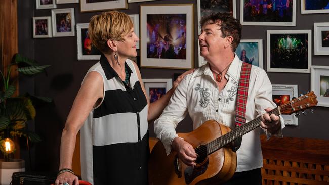 Alex and Jim of The Borderers share a tune at The Gov, where they will play their final show on February 18. Picture: Naomi Jellicoe