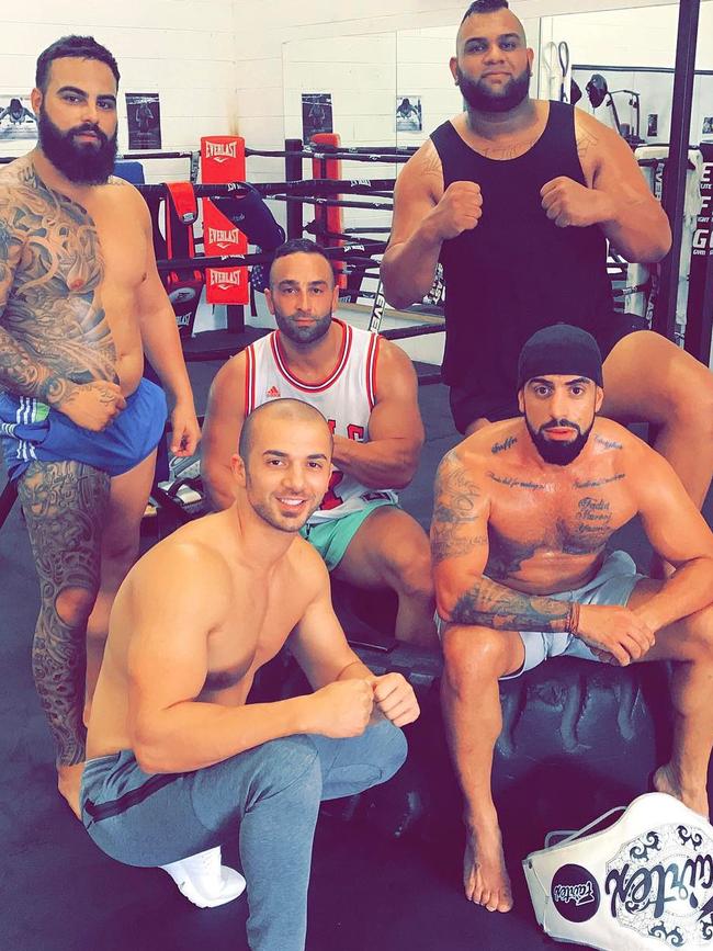 Jacob Najjar (front right) with high-profile Alameddine associates John-Ray Baysarri (back left), Murat Gulasi (back centre) and Masood Zakaria (back right). Picture: Instagram