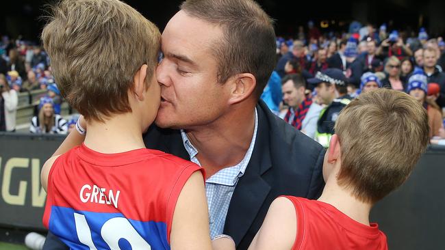 Brad Green and his sons Oliver and Wilba at the Big Freeze 5 match between Collingwood vs Melbourne at the MCG. Picture: Michael Klein