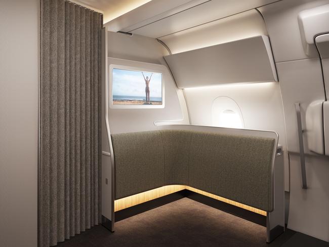 Qantas' planned passenger wellbeing zone on A350-1000s is already winning awards. Picture: Qantas. ,