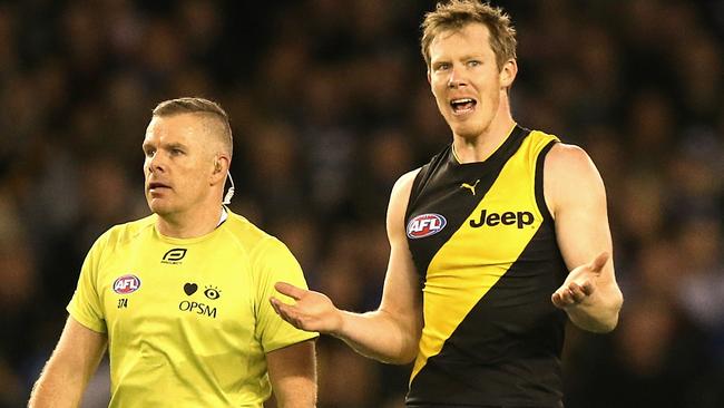 Is Jack Riewoldt hard done by with the umpires? Picture: Wayne Ludbey