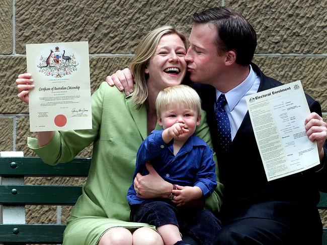 Naturalisation Ceremony Nicola Hodgman with her Australian Citizenship certificate husband Will and son William