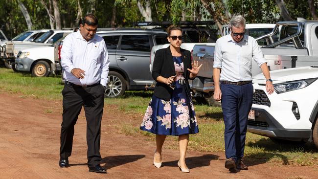 Minister Jinson Charls and Chief Minister Lia Finocchiaro attended the funeral service for Nightcliff Friendly Grocer owner Linford Feick on Wednesday, May 7 at Resthaven Chapel. Picture: Pema Tamang Pakhrin