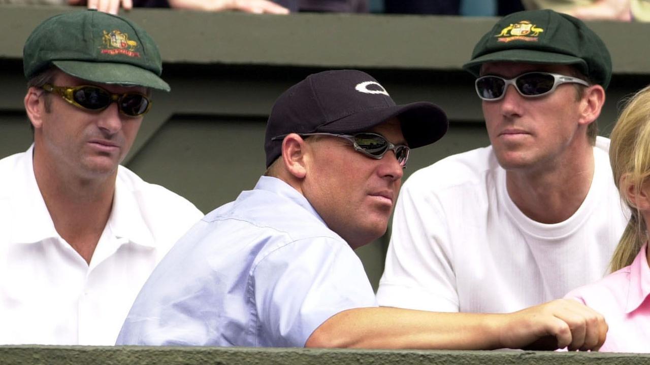 JULY 9, 2001 : L-R Steve Waugh, Shane Warne & Glenn McGrath at Wimbledon Championships 09/07/01 for men's singles final Rafter v Ivanisevic.Cricket page96JULY 9, 2001 : L-R Steve Waugh, Shane Warne & Glenn McGrath at Wimbledon Championships 09/07/01 for men's singles final Rafter v Ivanisevic.Cricket