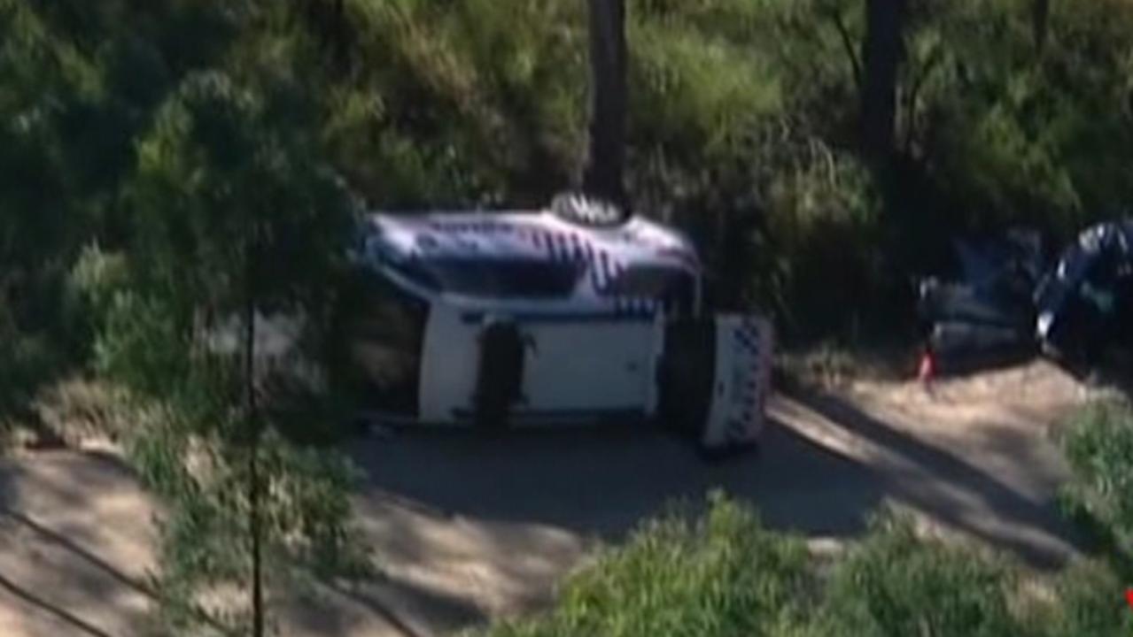 Brett Forte’s police vehicle following the fatal shooting. Picture: Channel 7