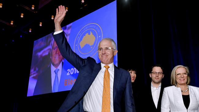 Prime Minister Malcolm Turnbull greets followers at the Sofitel Wentworth. Picture: Jason Edwards