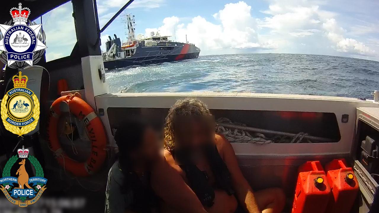 Authorities arrest fugitive Hussein Chamas and two other people aboard a yacht in the Arafura Sea, off the NT coast, on January 26, 2025. Picture: AFP