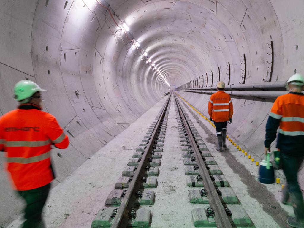 Gabba to Albert St tracks in the tunnel. Picture: Dan Peled via The Photo Pitch.