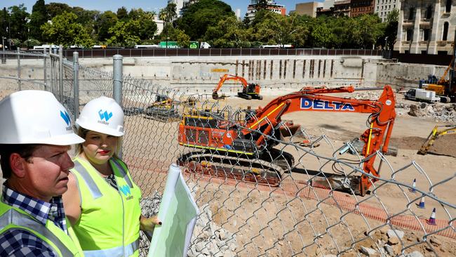 Walker Corporation Project Manager for the Festival Centre site, Ben Moore and Design Manager Sascha Frost at the Festival Square construction site. Picture Dean Martin