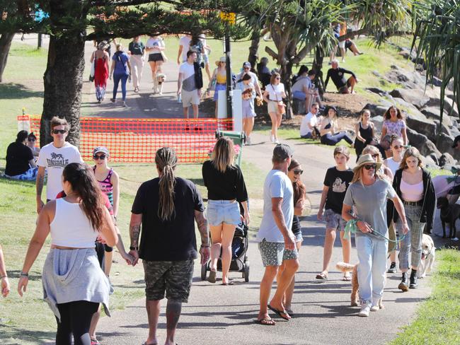 Barricades on Burleigh Hill as people enjoy getting out and about. Picture: Glenn Hampson