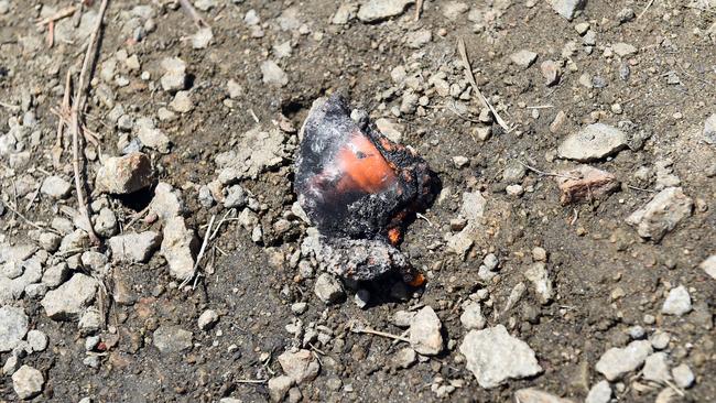 Remnants of an exploded firework on the ground outside the Alma St property. Picture: David Smith