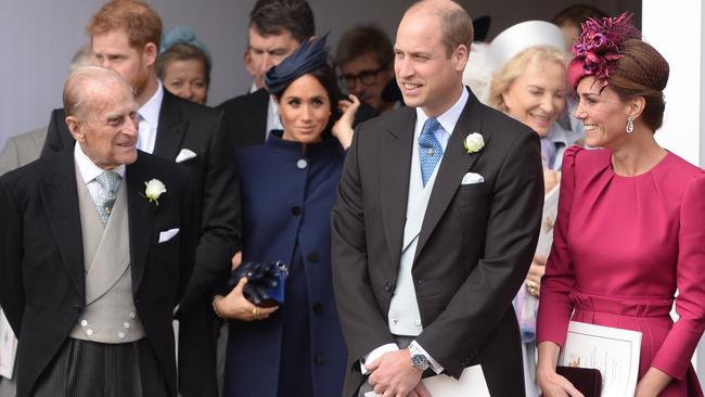 Prince Philip with his grandsons William and Harry and their wives Kate and Meghan in 2018. Picture: Pool.