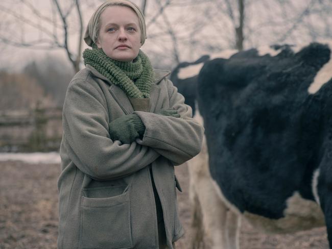 Work on the final season of the hit dystopian drama The Handmaid's Tale (starring Elisabeth Moss) has ceased. Picture: Supplied