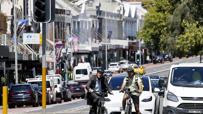 Cyclists on the road at Oxford St, Paddington between Oatley Rd and Moore Park Rd.