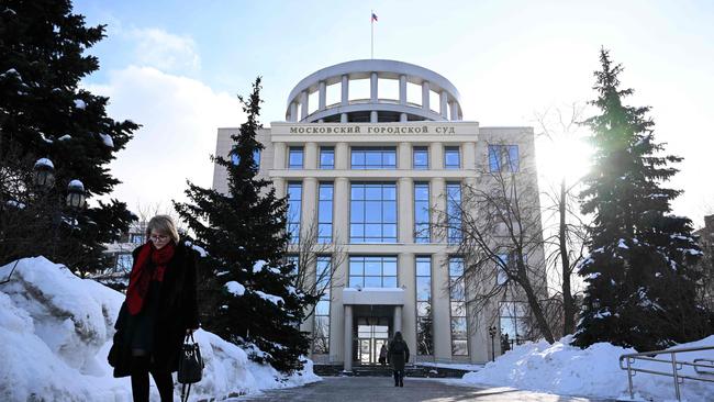 A view on Tuesday of the Moscow City Court, which rejected an appeal by jailed US journalist Evan Gershkovich against the extension of his pre-trial detention period. Picture: AFP