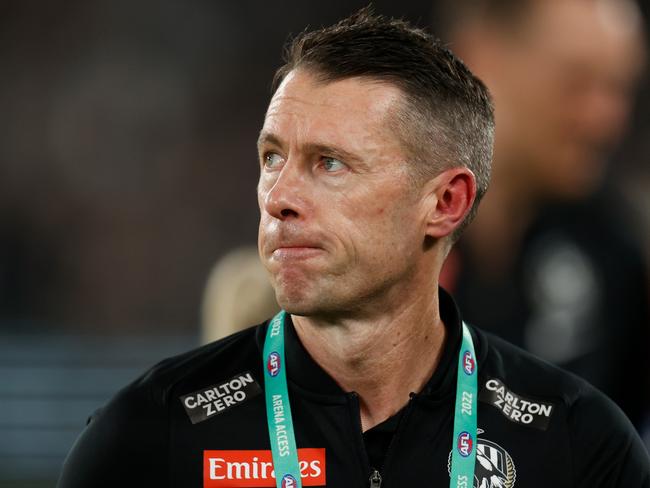 Craig McRae, Senior Coach of the Magpies made no excuses after the heavy defeat. Picture: Michael Willson/AFL Photos via Getty Images