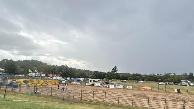 A rider was thrown from a horse at the Goomeri rodeo.