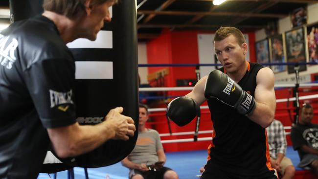Jeff Horn hits the bag in Las Vegas. Picture: Peter Wallis