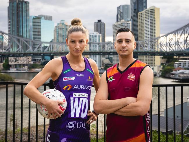 Kim Ravaillion and Glenn Ormesher pose for photo. Credit: Netball Queensland