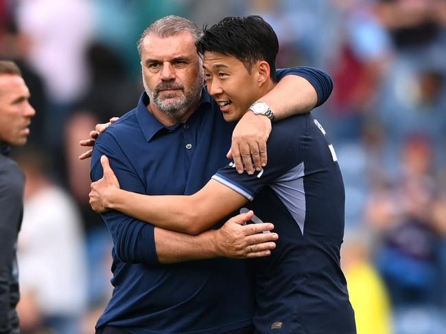 Ange Postecoglou embraces Heung-Min Son. Picture: Gareth Copley/Getty Images