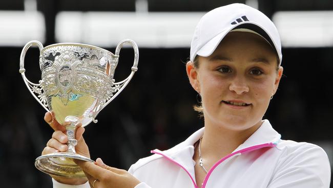 Barty after her junior Wimbledon title 10 years ago. Picture: AP Photo