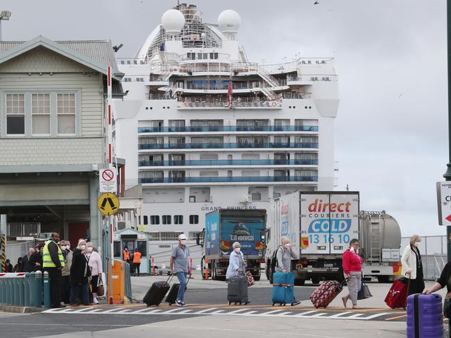 Confirmed positive cases were not allowed to leave the ship after it docked on Thursday morning. Picture: David Crosling