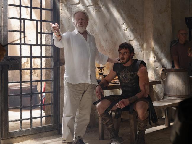 EMBARGO FOR TWAM, 26 OCTOBER 2024. FEE MAY APPLY. L-R Director Ridley Scott and Paul Mescal on the set of Gladiator II from Paramount Pictures. Photo: Aidan Monaghan / Paramount