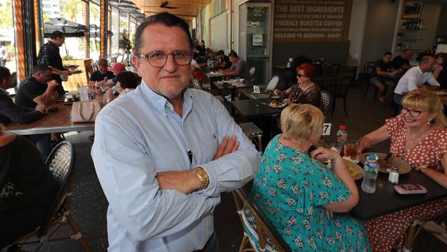 Lincoln Testa, owner of Madison's cafe in Broadbeach, pictured before the lockdown. Picture: Glenn Hampson