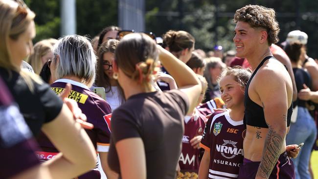 Broncos membership numbers have been announced. Reece Walsh joins in with fans. Pics Adam Head