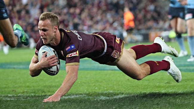 Daly Cherry-Evans scores a try for the Maroons last year. Picture: Annette Dew