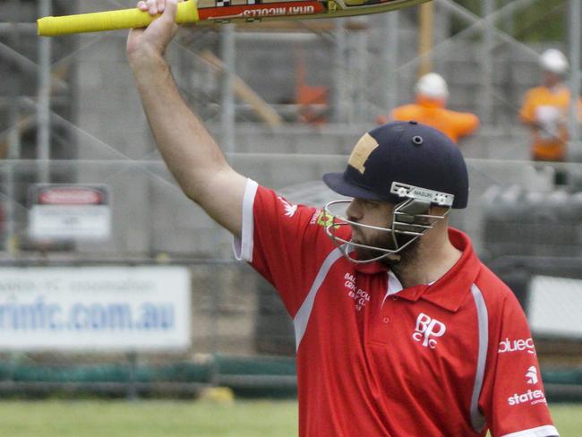 MPCA cricket: Langwarrin v Baden Powell. Baden Powel batsman Dale Elmi is out for a duck. Picture: Valeriu Campan