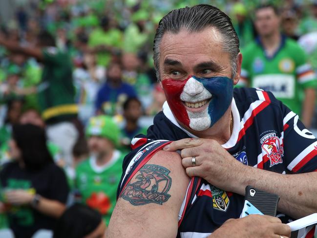 Roosters fan during the 2019 NRL Grand Final between the Sydney Roosters and Canberra Raiders at ANZ Stadium on 6 October, 2019 in Sydney. Picture. Phil Hillyard