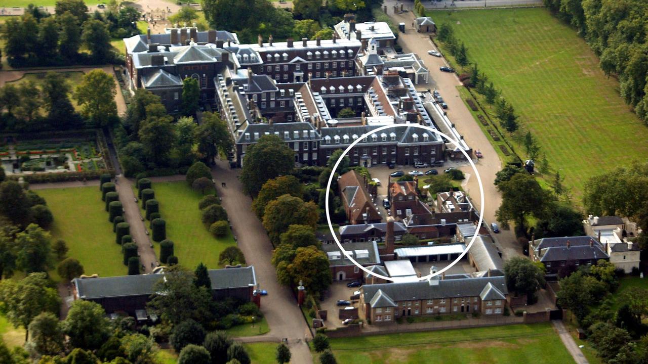 An aerial view of Kensington Palace, London. Circled is Nottingham Cottage. Picture: Getty Images