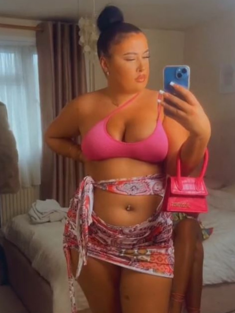 The 21-year-old was wearing this outfit when she was forced to cover up. Picture: TikTok/Katiehaywood_x