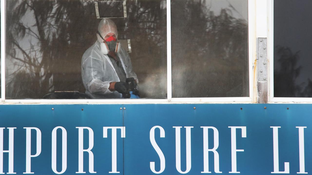 Covid deep cleaning at the Southport SLSC Nippers building after a 14-year-old tested positive. Picture: Glenn Hampson